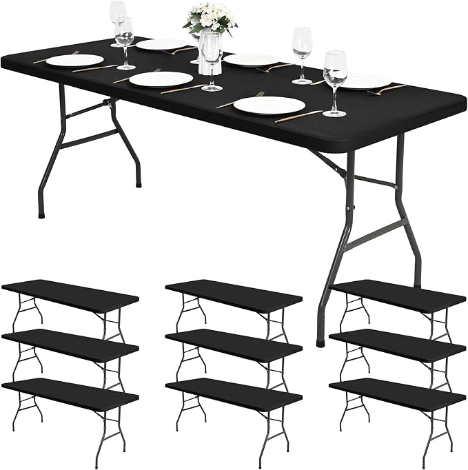 10 Pack Stretch Fabric Table Top Cap Cover, fits 6Ft Tables, Spandex Table by Pesonlook