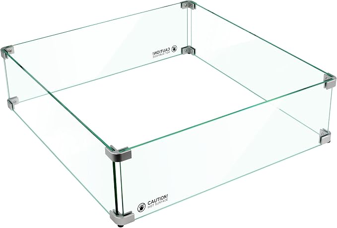 Holy Fire 29.5" L x 29.5" x 6" Square Fire Pit Glass Wind Guard Clear Tempered by HOLYFIRE