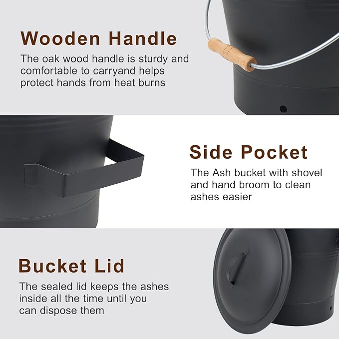 BRIAN & DANY Ash Bucket with Lid, 2.6 Gallon Fireplace Ash Bucket with Shovel - Image 4