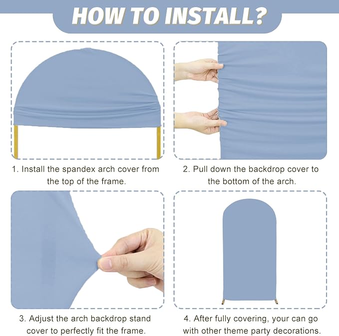 MODFUNS Dusty Blue Arch Cover Set of 3 Spandex Arch Stand Cover Wedding - Image 6