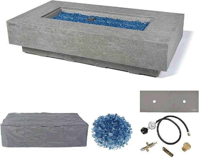 Elementi+ | Riviera Gas Fire Pit Cast Concrete 60" Rectangular Fire Table by AMSFireplaceInc