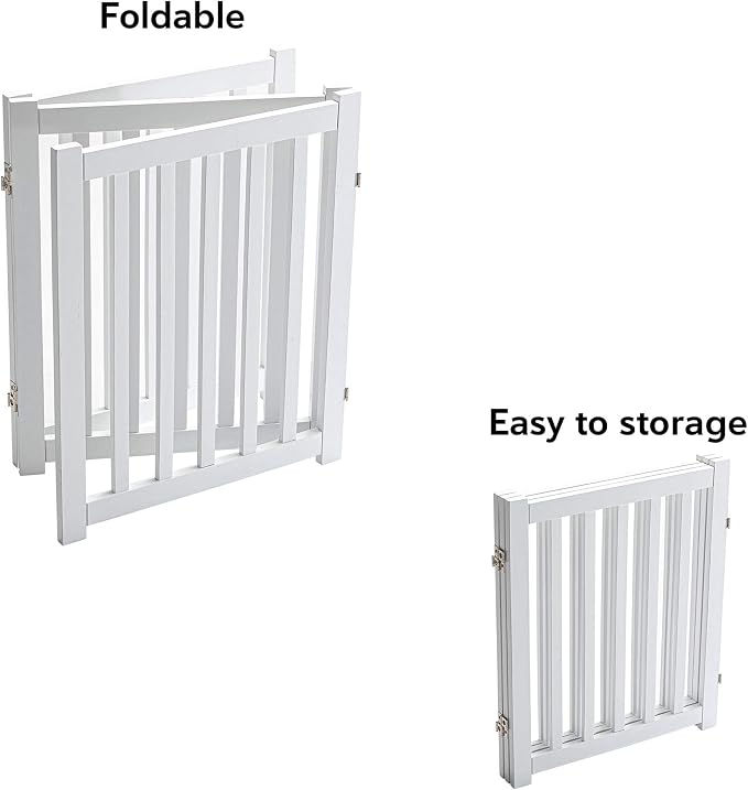 LZRS 3-Panel Wooden Free Standing Foldable Dog Gate Indoor – 24" High, - Image 4