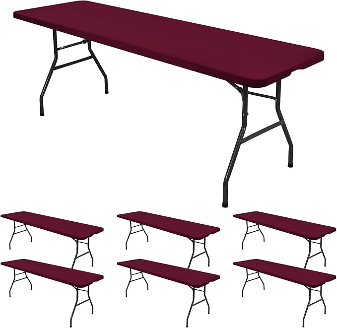 6 Pack Stretch Fabric Table Top Cap Cover, fits 8' Tables, Spandex Table Covers by REWOMC