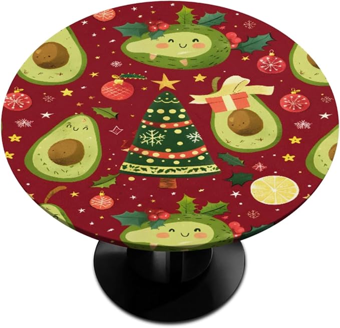 Christmas Tree Avocado Green Round Table Cloth Cover, Elastic Edge Waterproof by ModaQua
