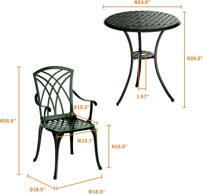 Patio Bistro Set 3 Piece, Cast Aluminum Bistro Set - Image 2