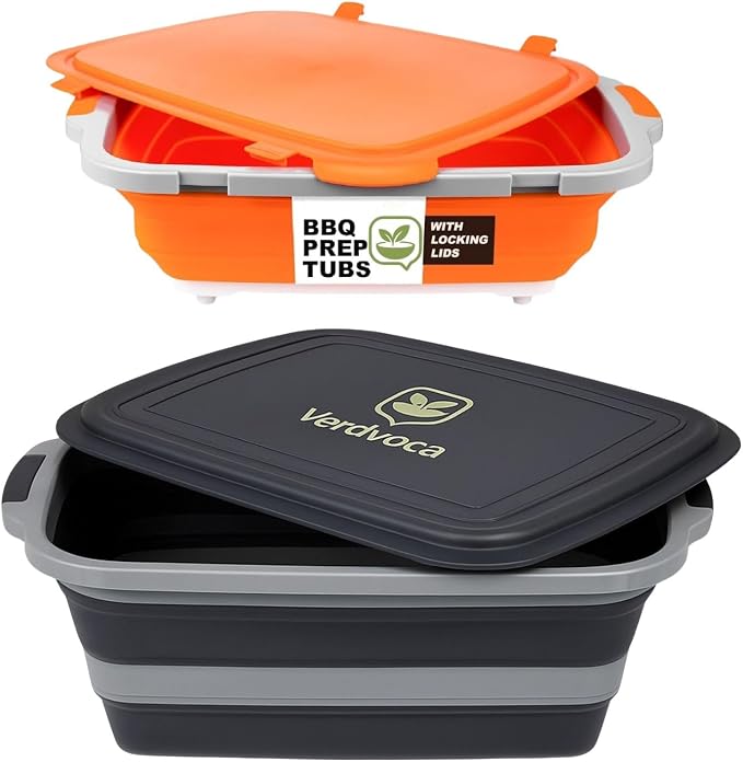 30L Orange & 16L Black Collapsible BBQ Prep Tub by Unknown