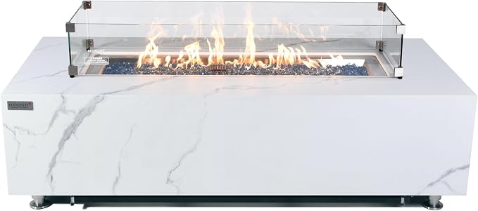 Elementi+ | Bundle Carrara Gas Fire Pit | Marble Porcelain & Metal Frame | 60" - Image 8