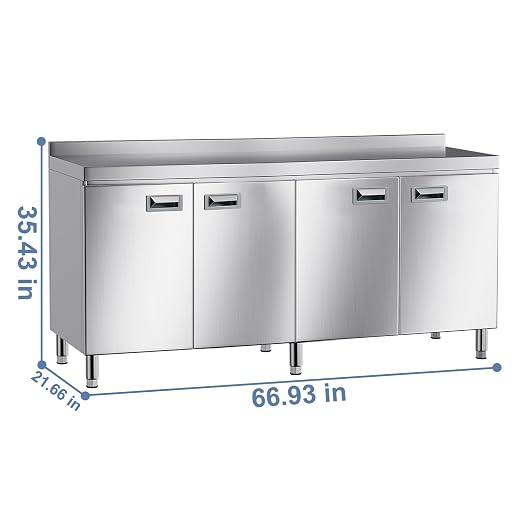 KINGBO 66.9" Stainless Steel Table Cabinet Heavy Duty Prep Table - Image 7