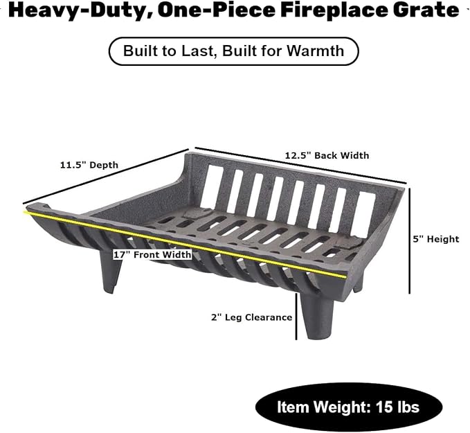 17 inch Fireplace Grate Heavy Duty, Cast Iron Fire Grate - Image 2