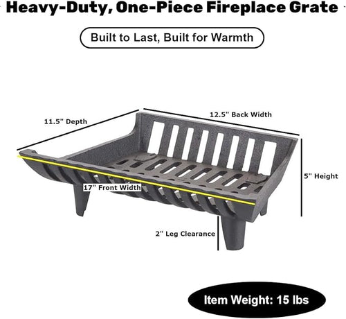 17 inch Fireplace Grate Heavy Duty, Cast Iron Fire Grate - Image 2