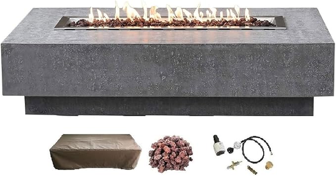 Elementi | Hampton Gas Fire Pit Cast Concrete 56" Rectangular Fire Table by AMSFireplaceInc