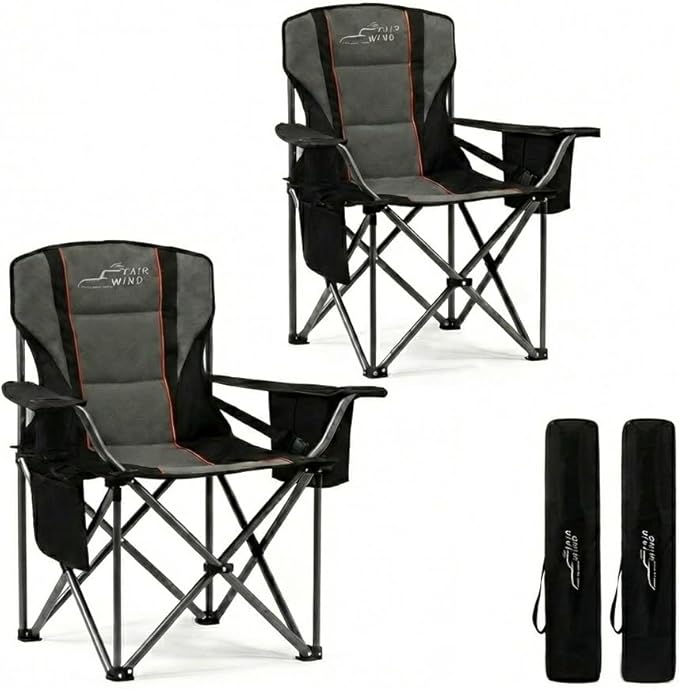 Folding Camp Chairs, Twin Pack, 25.2-Inch Wide Seat, 450 lb Capacity