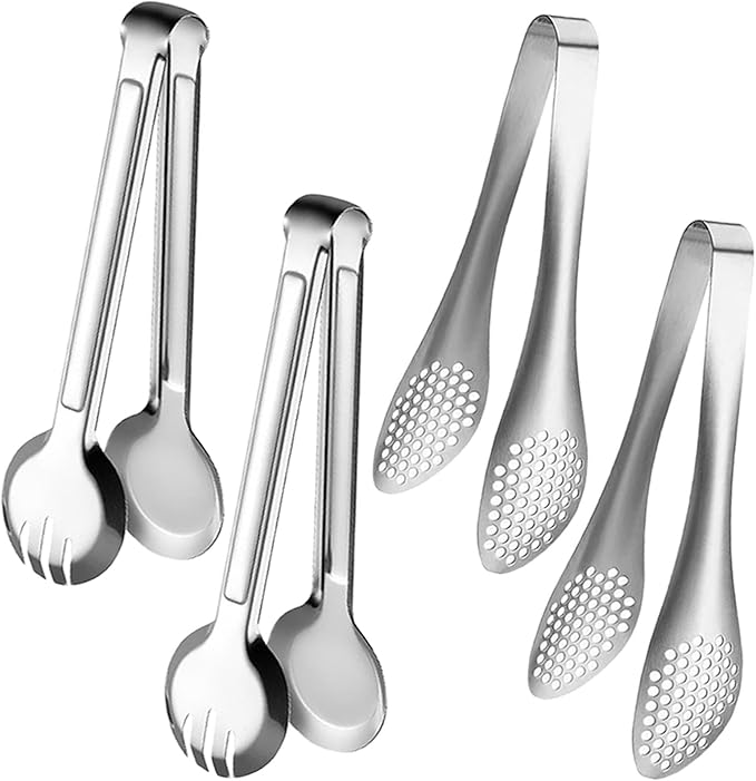 Serving Tongs 4-Pack, 9.5 Inch Stainless Steel in Silver