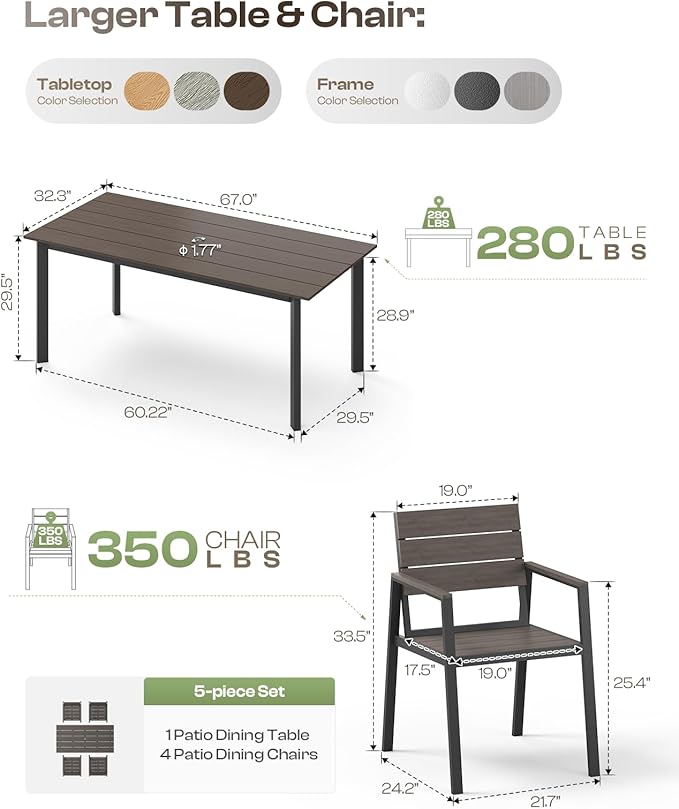 Patio Table and Chairs Set, 5 Piece Outdoor Dining Set - Image 7