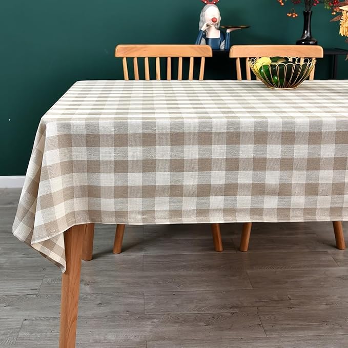 Gingham Table Cloth for Square Tables Beige Checkered Plaid Tablecloth Heavy by Yofori