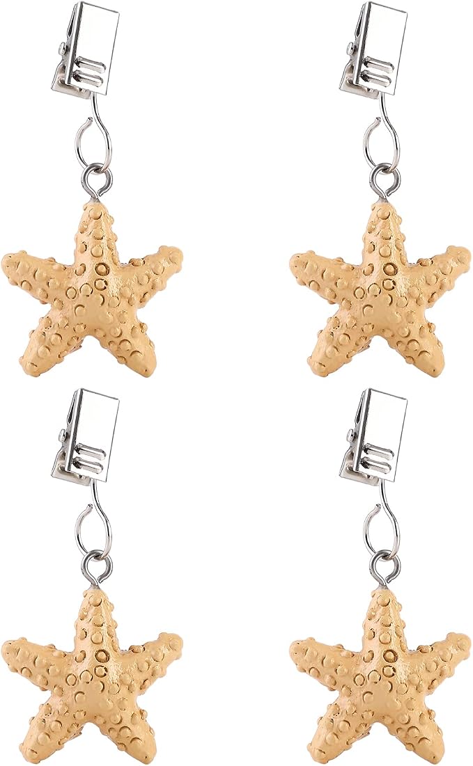 TwoFish Home Set of 4 Yellow Starfish Resin Tablecloth Weights Clips Yellow - Image 6