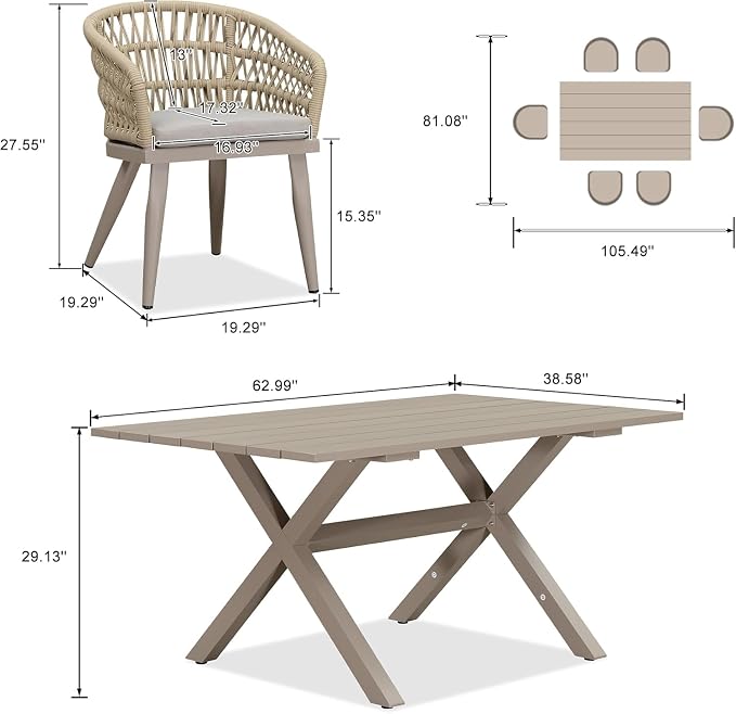 PURPLE LEAF 7 Pieces Outdoor Dining Set All-Weather PE Rattan Outdoor Patio - Image 2