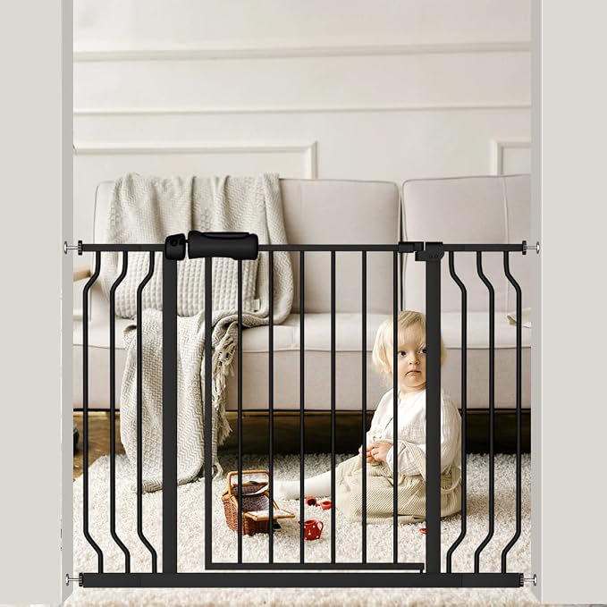 Extra Wide Black Baby Gate 38.5-43.5 Inch Walk Through Pressure Mounted Safety by FlowerFrail