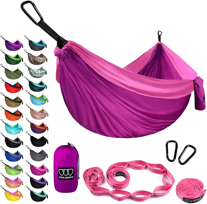 Hammock, Extra Large Double Camping Hammock in Fuchsia and Pink