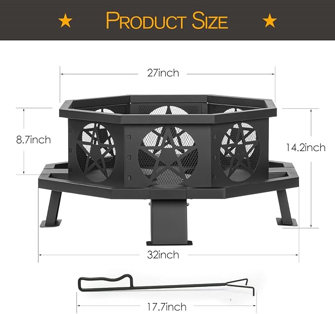 32 Inch Small Octagonal Fire Pit, Outdoor Wood Burning Fire Pits - Image 7
