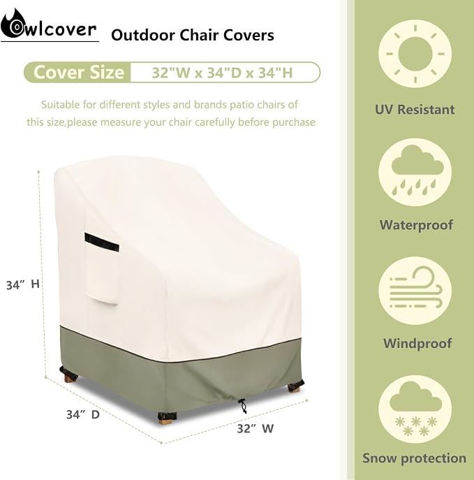 Outdoor Chair Covers 32" W x 34" D x 34" H, 600D Heavy Duty Waterproof Patio - Image 2