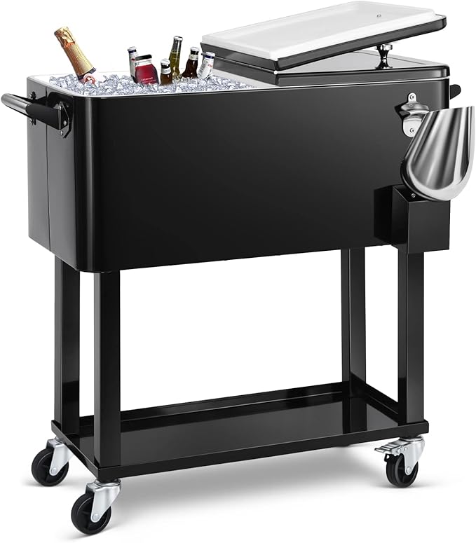 EDOSTORY 80 Quart Rolling Ice Chest Cooler Cart, Patio Backyard Party Drink by EDOSTORY