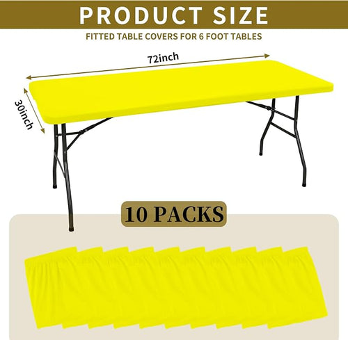 10 Pack Fitted Tablecloth for 6 Foot Rectangle Tables, Washable Stretch Folding - Image 2