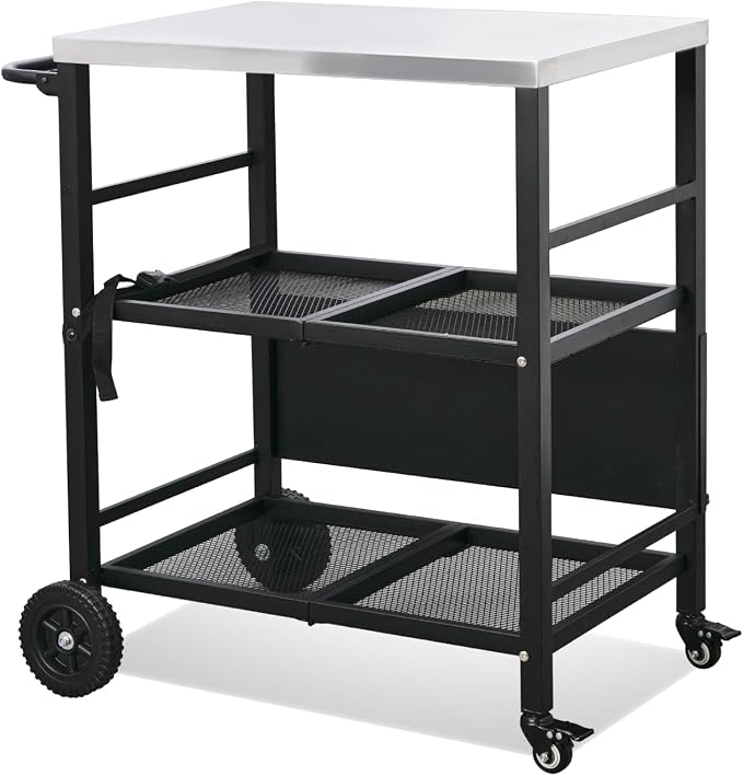 VINGLI Stainless Steel Foldable Grill Table Cart, Outdoor Food Prep Rolling Cart by VINGLI