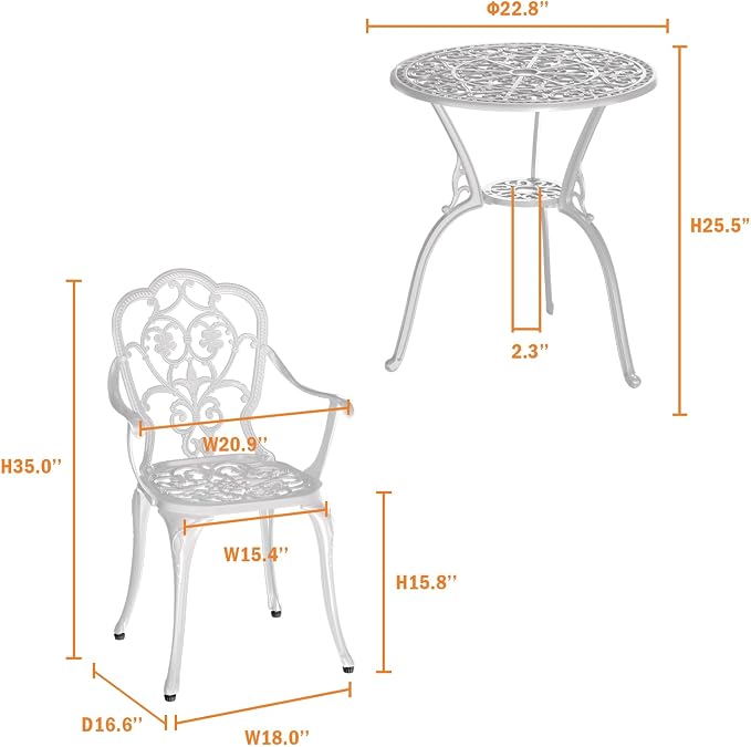 Patio Bistro Set of 2, Cast Aluminum, Outdoor Set w/Umbrella Hole, 3 Piece - Image 2