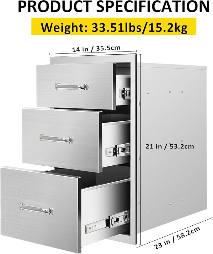 Outdoor Kitchen Drawers 14" W x 21" H x 23" D Flush Mount Triple BBQ Drawers - Image 2