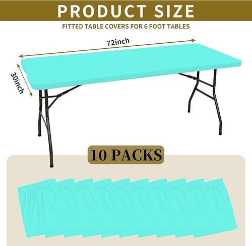 10 Pack Fitted Tablecloth for 6 Foot Rectangle Tables, Aqua Blue Elastic - Image 2