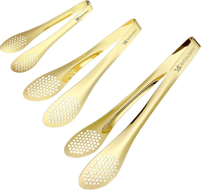 Tongs Set in Gold Stainless Steel, 7, 9 and 11 Inch Sizes