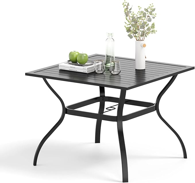 Outdoor Patio Square Dining Table, All Weather Wrought Iron Black Outdoor Table by MIXPATIO