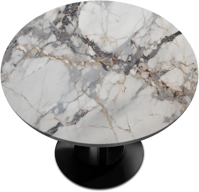 Natural Marble Texture Round Table Cloth Cover, Elastic Edge Waterproof by ModaQua