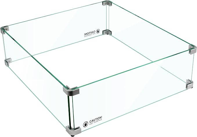 Holy Fire 23.5" L x 23.5" x 6" Square Fire Pit Glass Wind Guard Clear Tempered by HOLYFIRE
