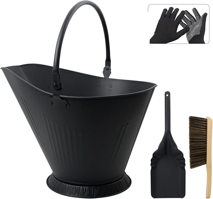 Poofzy Ash Bucket for Fireplace, 3.2 Gallon Metal Fireplace Ash Bucket for Wood by Poofzy