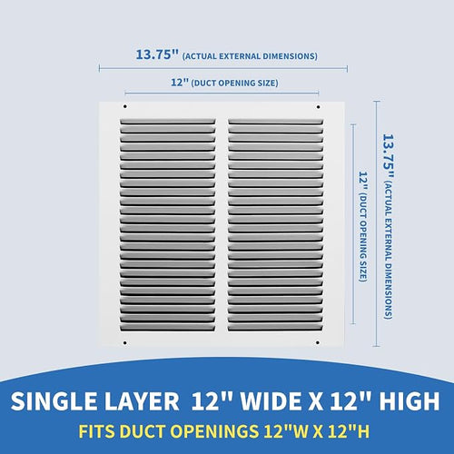 12x12 Return Air Grille, Air Return Vent Cover, AC Vent Cover, Cold Air Return - Image 2