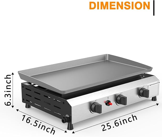 3 Burner BBQ Flat Top Grill, 25.6 Inch Stainless Steel Portable Detachable Gas - Image 7