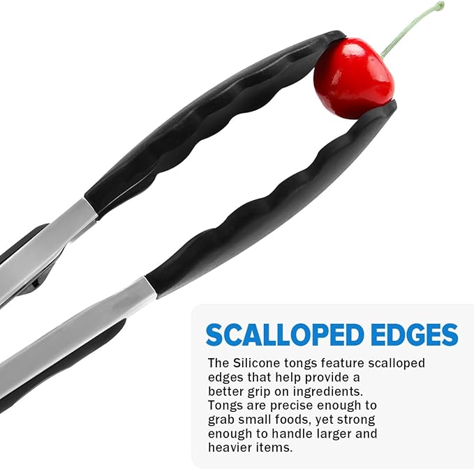 Tongs for Cooking, 9 and 12 Inch Stainless Steel with Silicone Tips