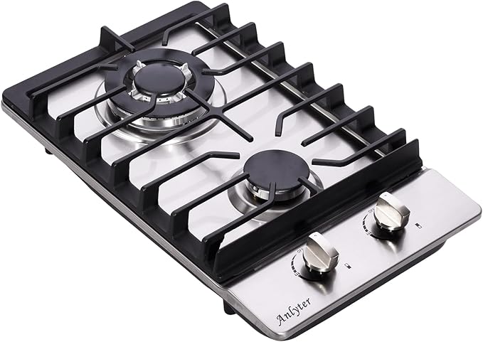 12 Inch Gas Cooktop, 2 Burners Built-in Gas Stovetop Stainless Steel Gas Stove by Anlyter