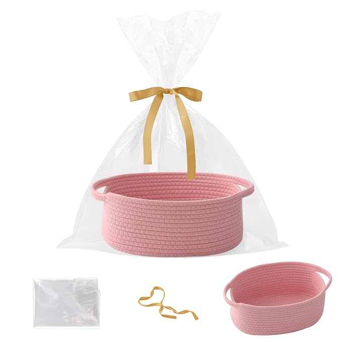 Gift Basket with Gift Bag and Ribbons, Small Rope Woven Shelf Storage, Baskets by HZFTJOY