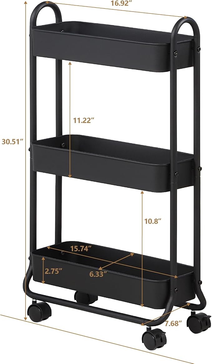 SunnyPoint Slim Rolling Storage Cart, 3 Tier Bathroom Storage Organizer Bathroom - Image 6