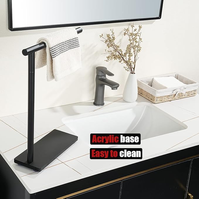 JQK Hand Towel Holder Stand Black, Modern Tree Rack Free Standing - Image 5