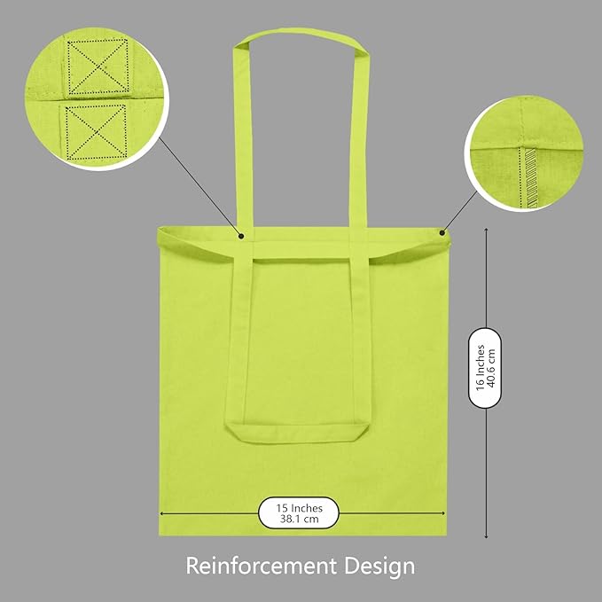 TOPDesign 6-Pack Economical 16"x15" Apple Green Cotton Tote Bag, Lightweight - Image 3