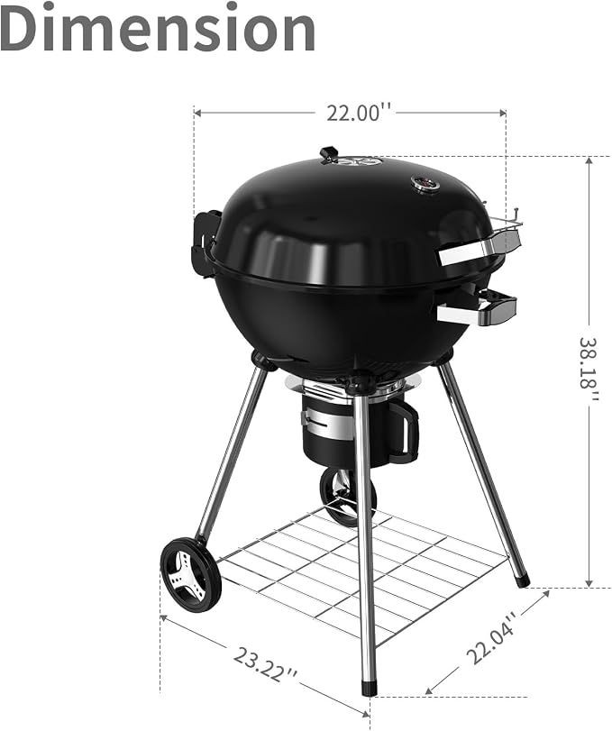 22.5-Inch Portable Charcoal Grill, Heavy Duty Kettle BBQ Smoker - Image 3