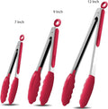 Tongs with Stainless Steel Handles and Silicone Heads, 3 Sizes, Red