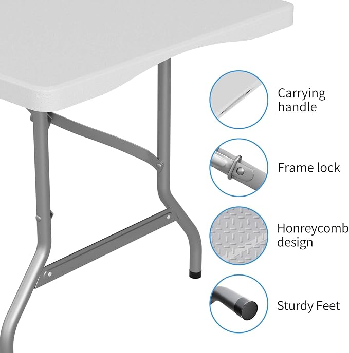 FWTI Deal Folding Table 6ft, Heavy Duty Portable, Built in Carrying Handle & - Image 5