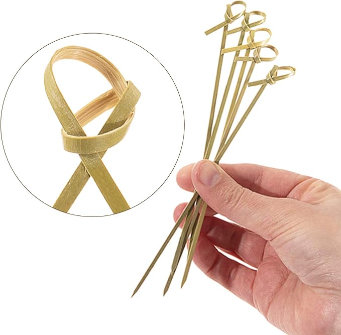 DC-BEAUTIFUL 200 Pack Natural Bamboo Knot Skewers, 6 Inch Bamboo Twisted End - Image 4