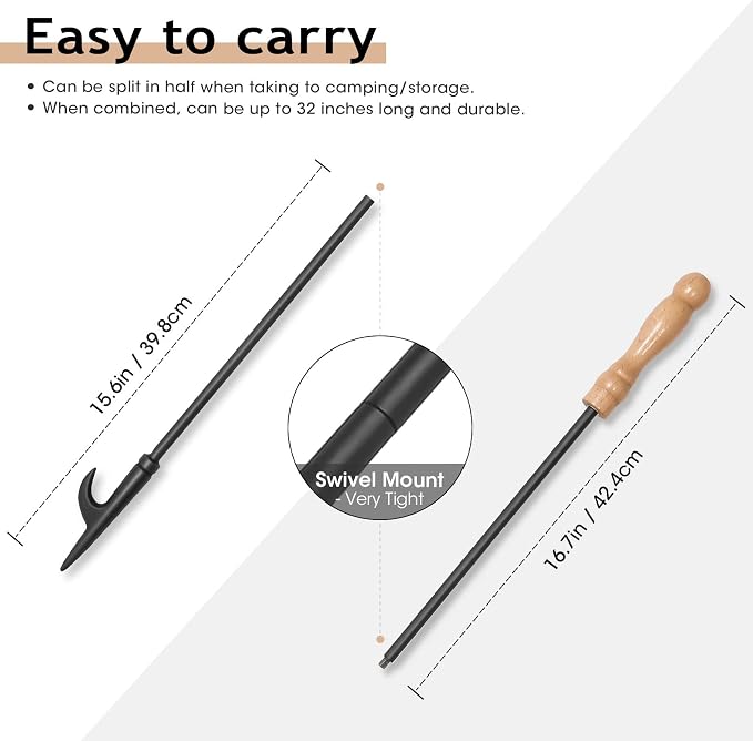 Fire Poker for Fire Pit, 32 inch Fireplace Poker Premium Solid Steel Fire Pit - Image 4