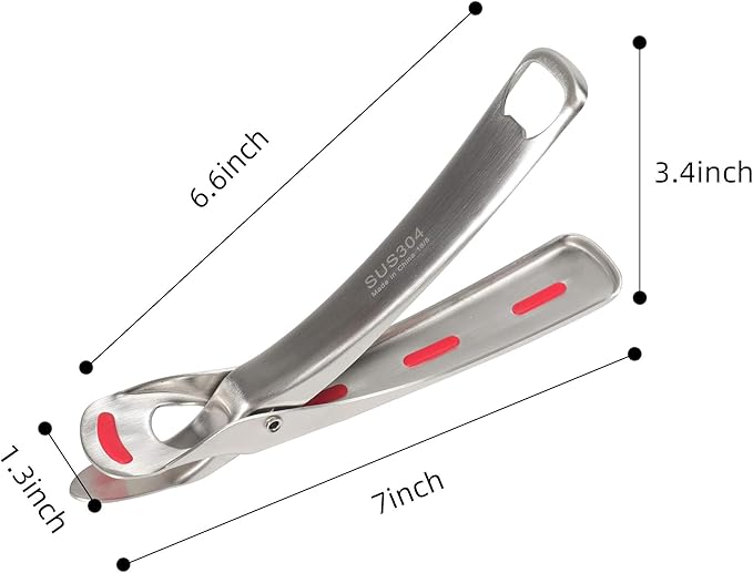 Tongs - Red Stainless Steel Hot Plate Gripper, 7-Inch Length